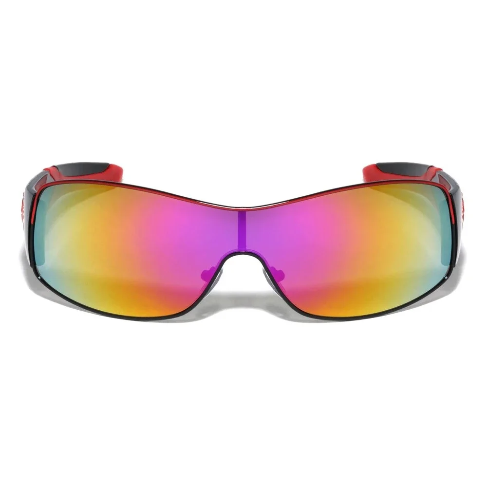 Mens‎ Sport Wrap Sunglasses Black Red Shield Red Mirror Lens Fashion Performance